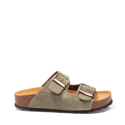 Mules à double brides pour femme vue de profil couleur olive