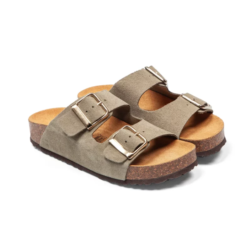 Mules à double brides pour femme vue de 3-4 avant couleur olive