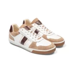 Sneakers homme en cuir couleur beige blanc vue de 3-4 avant