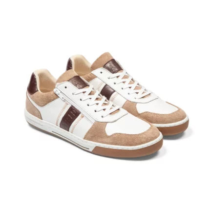 Sneakers homme en cuir couleur beige blanc vue de 3-4 avant