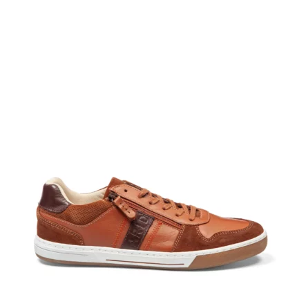 Sneakers homme en cuir couleur cognac vue de profil