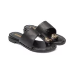 Mules plates pour femme vue de 3-4 avant couleur noir