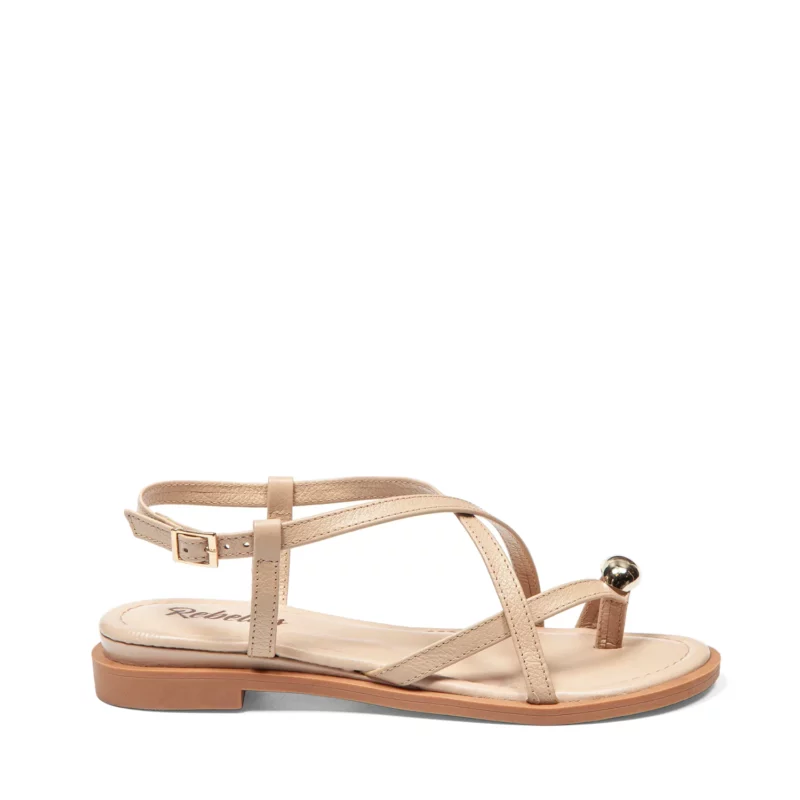 Sandales plates pour femme vue de profil couleur beige