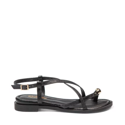 Sandales plates pour femme vue de profil couleur noir