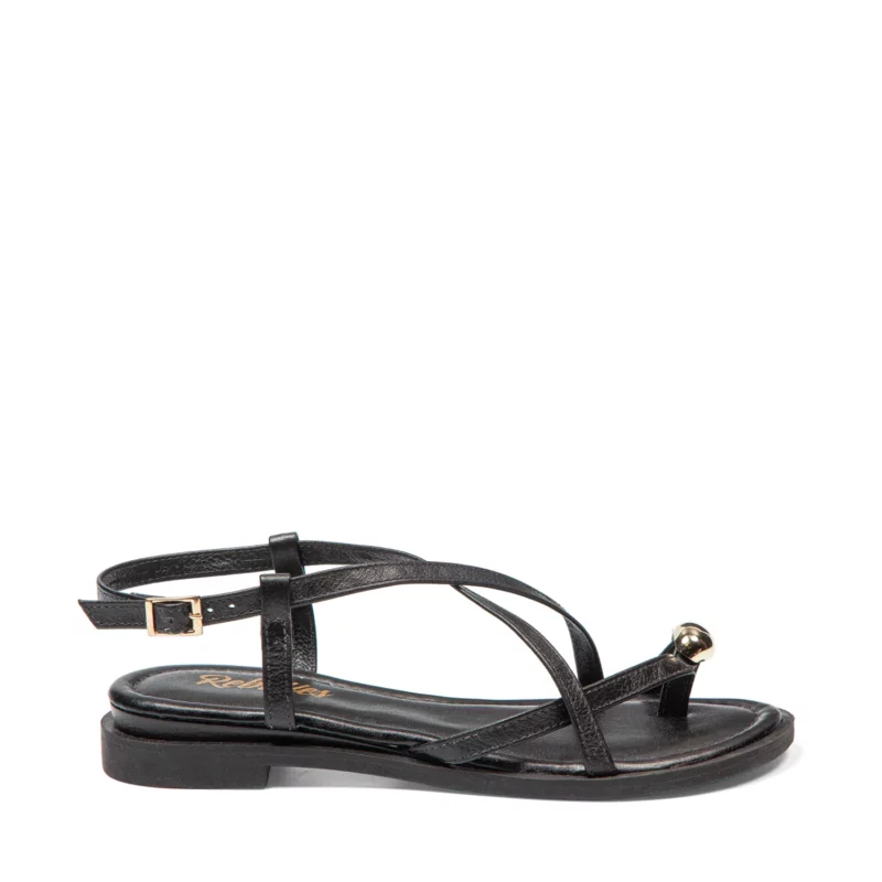 Sandales plates pour femme vue de profil couleur noir