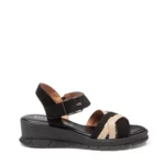 Sandales confort femme cuir couleur noir vue de profil