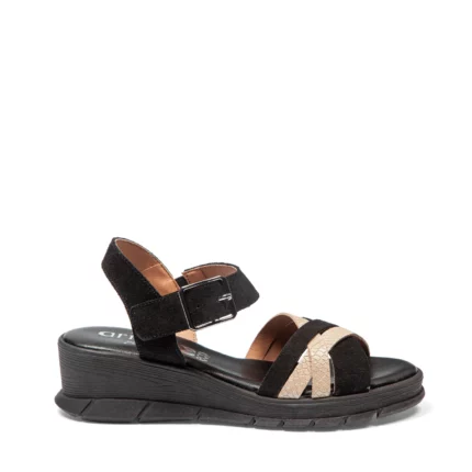 Sandales confort femme cuir couleur noir vue de profil