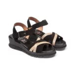 Sandales confort femme cuir couleur noir vue de 3-4 avant