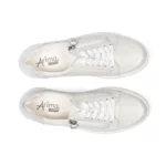 Baskets confort femme en cuir blanc argente vue de dessus