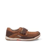 chaussures à scratch pour homme en cuir marron taupe vue de profil