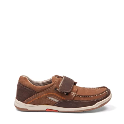 chaussures à scratch pour homme en cuir marron taupe vue de profil
