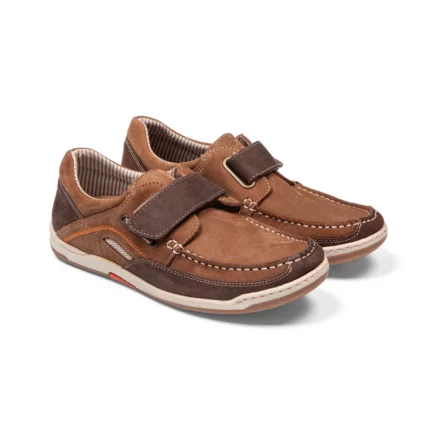 chaussures à scratch pour homme en cuir marron taupe vue de 3-4 avant