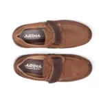 chaussures à scratch pour homme en cuir marron taupe vue de dessus