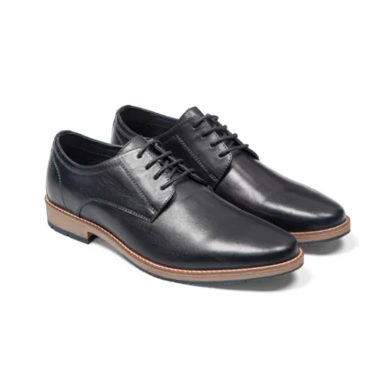Derbies en cuir marine pour homme vue de 3-4 avant