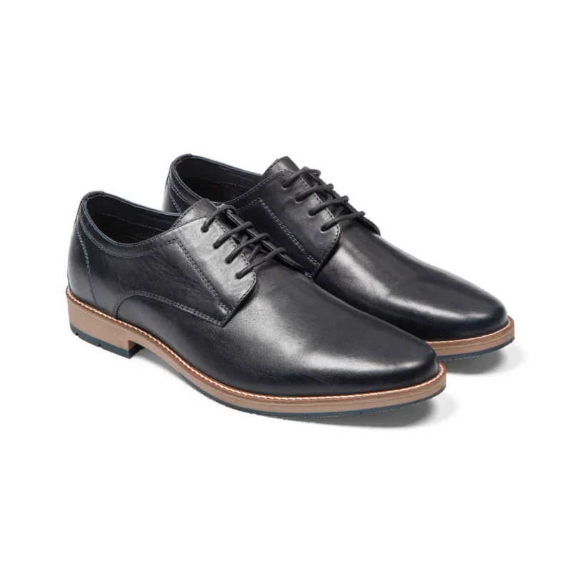 Derbies en cuir marine pour homme vue de 3-4 avant