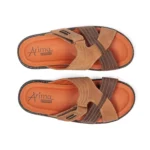 Mules à brides pour homme en cuir couleur cognac marron vue de dessus