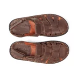 Sandales confort pour homme en cuir couleur marron vue de dessus