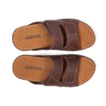 Mules à double brides confortables pour homme en cuir couleur marron. Vue de dessus