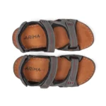 Sandales confort pour homme en cuir couleur jean et rouge. Vue de dessus