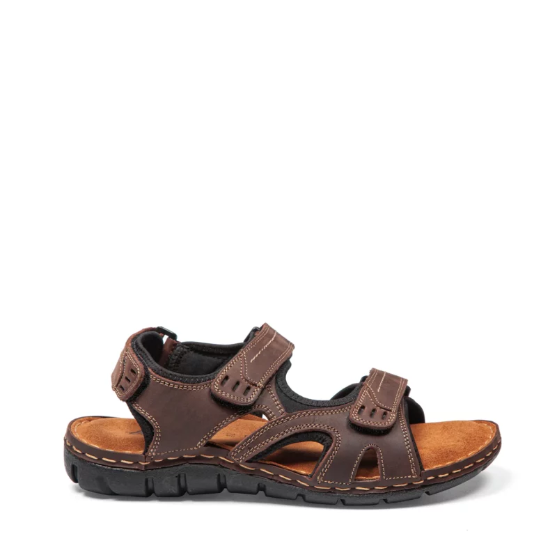 Sandales confort pour homme en cuir couleur marron. Vue de profil