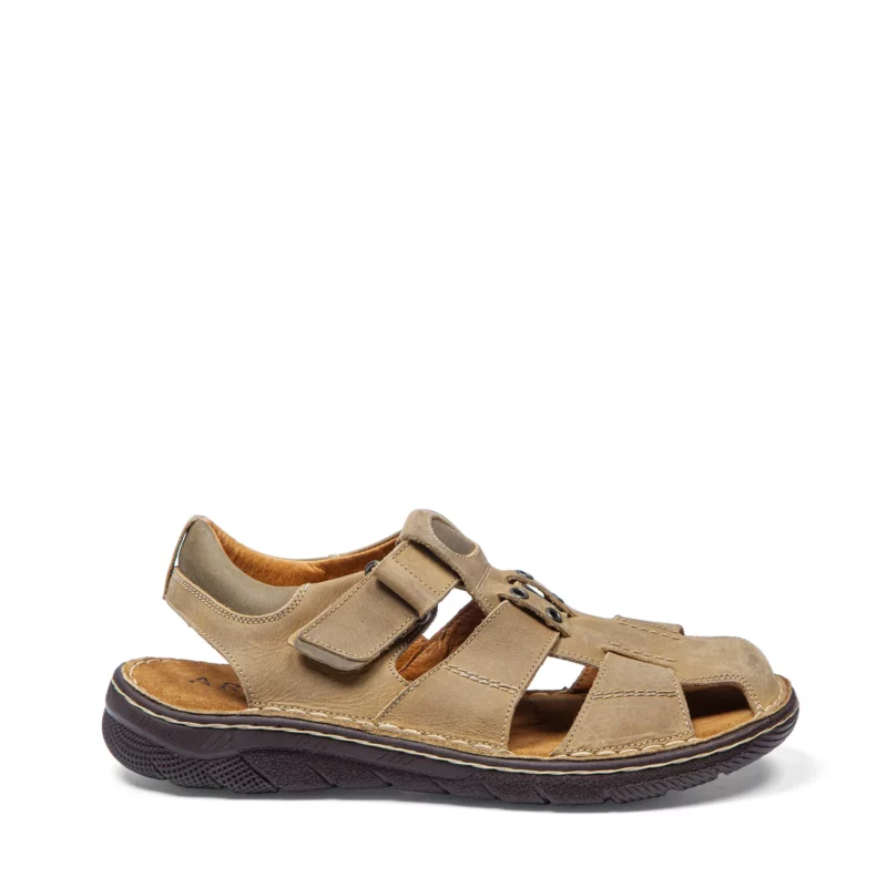 Sandales confort homme cuir couleur beige kaki vue de profil