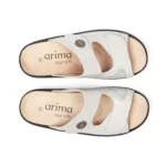 Mules à double brides pour femme en cuir couleur blanc irisé, spécial hallux valgus vue de dessus