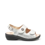 Sandales confort femme cuir couleur blanc irisé spécial hallux valgus vue de profil