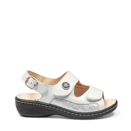 Sandales confort femme cuir couleur blanc irisé spécial hallux valgus vue de profil