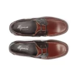 Chaussures bateau homme cuir traité eau de mer couleur cognac ebene vue de dessus