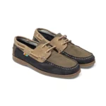 Chaussures bateau homme cuir traité eau de mer couleur marine kaki vue de 3-4 avant