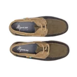 Chaussures bateau homme cuir traité eau de mer couleur marine kaki vue de dessus