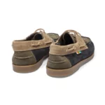 Chaussures bateau homme cuir traité eau de mer couleur marine kaki vue de 3-4 arrière