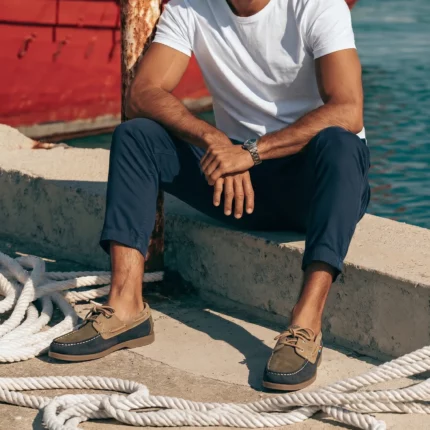 Chaussures bateau pour homme en cuir traité eau de mer