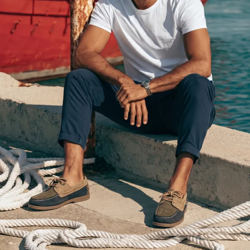 Chaussures bateau pour homme en cuir traité eau de mer