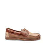Chaussures bateau homme cuir traité eau de mer couleur taupe cognac vue de profil