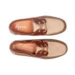 Chaussures bateau homme cuir traité eau de mer couleur taupe cognac vue de dessus