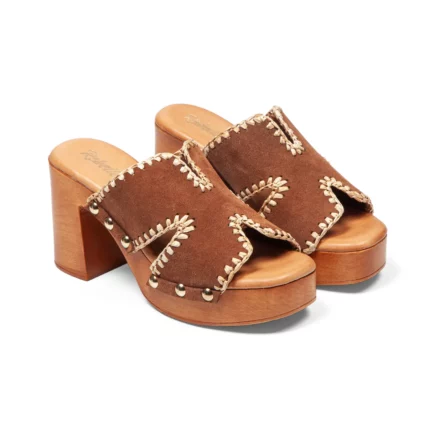 Mules à talons pour femme en cuir couleur chocolat vue de 3-4 avant