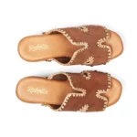 Mules à talons pour femme en cuir couleur chocolat vue de dessus