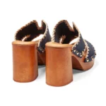 Mules à talons pour femme en cuir couleur marine vue de 3-4 arrière