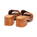 Mules à talons pour femme en cuir couleur chocolat vue de 3-4 arrière