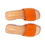 Mules à talons pour femme en cuir couleur orange vue de dessus