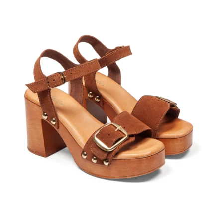 Sandales à talons pour femme en cuir couleur chocolat vue de 3-4 avant