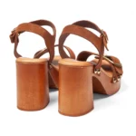 Sandales à talons pour femme en cuir couleur chocolat vue de 3-4 arrière