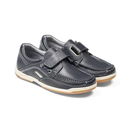 chaussures à scratch pour homme en cuir marine vue de 3-4 avant